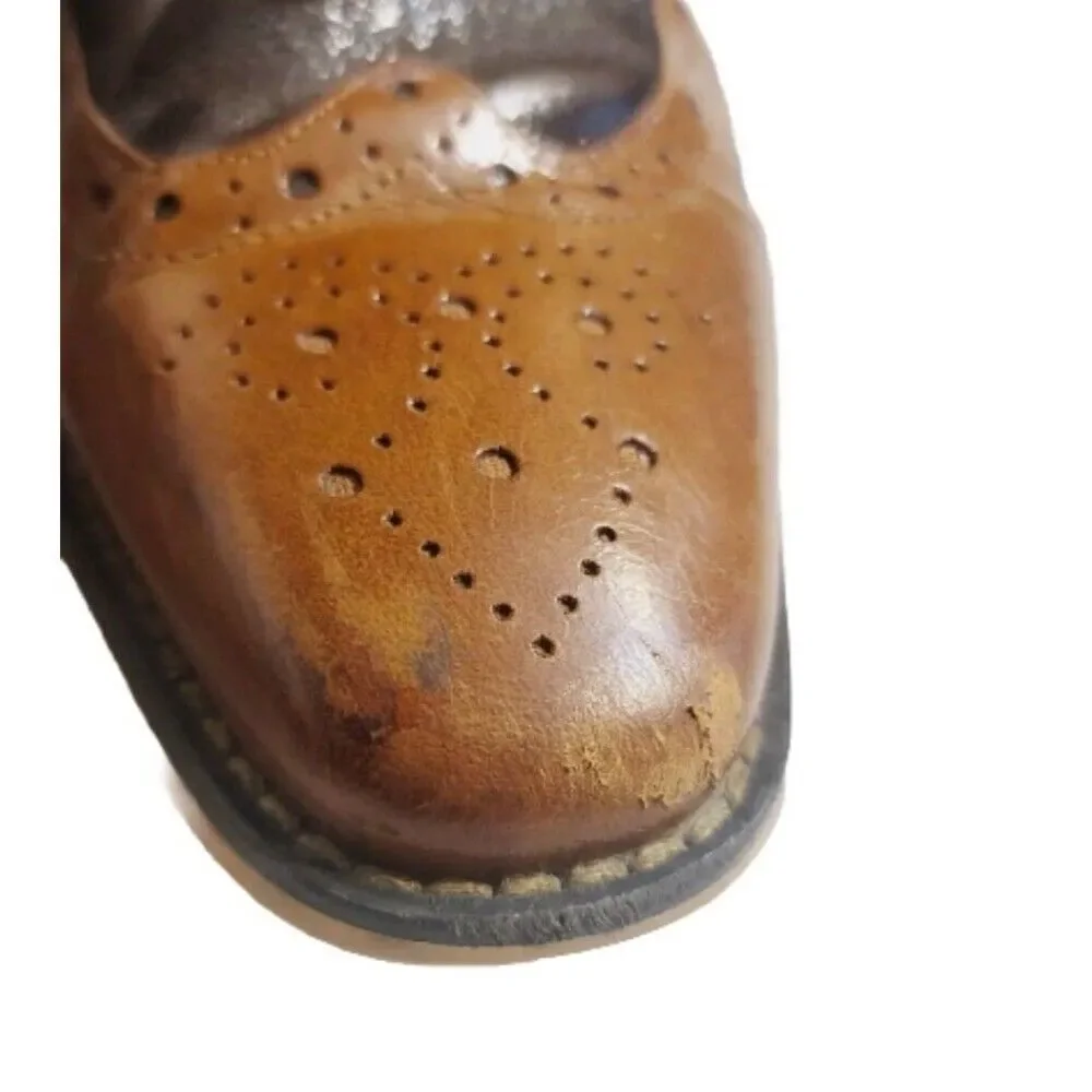 Sz 11.5 Stacy Adams Tinsley Wingtip Oxford Mens Lace Up Leather Tan 25092 DAMAGE